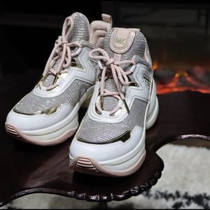Michael Kors Olympia Trainer in Pink Glitter Chain Mesh